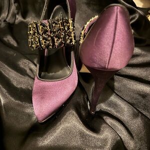 Karl Lagerfeld Purple Heels with Gold Embellishments